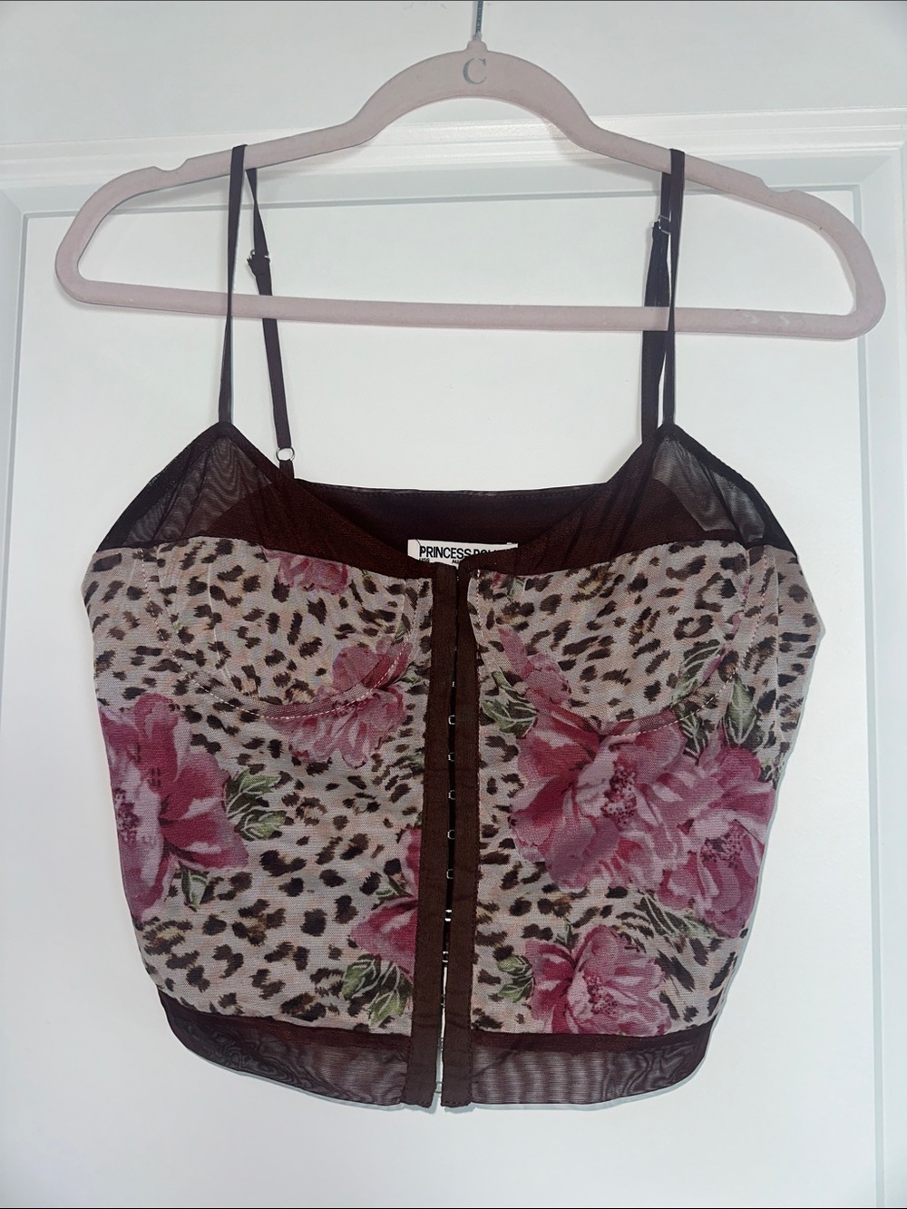 Princess Polly Pink Floral & Brown Leopard Mesh Cami Top